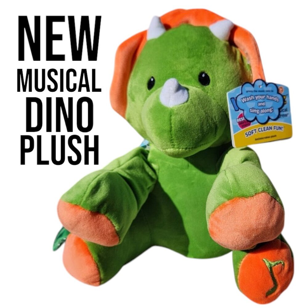 NEW 11" Dinosaur Plush Stuffed Animal Antimicrobial Music Musical Toy Plushie Ma